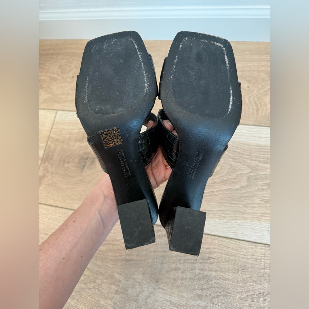 Freda Salvador Adria Black Croc-Embossed Women's Heeled Sandals - Picture 12 of 12